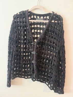 All Saints Black Chunky Open-Knit Crochet Cardigan